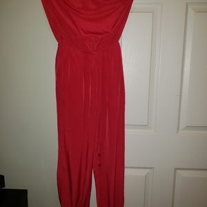 Red strapless jumpsuit